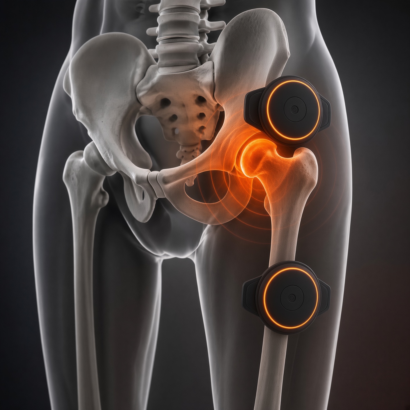 Chirp Halo NMES pods positioned near the hip