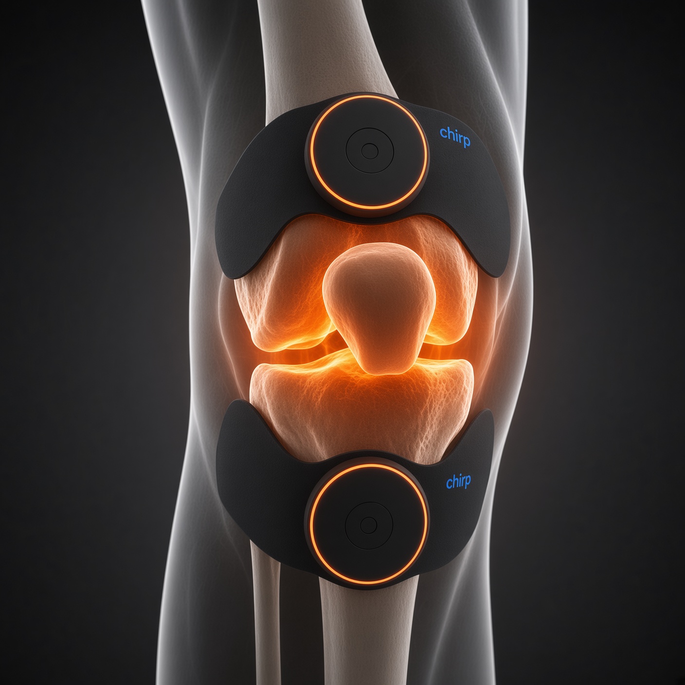 Chirp Halo NMES pods positioned around the knee